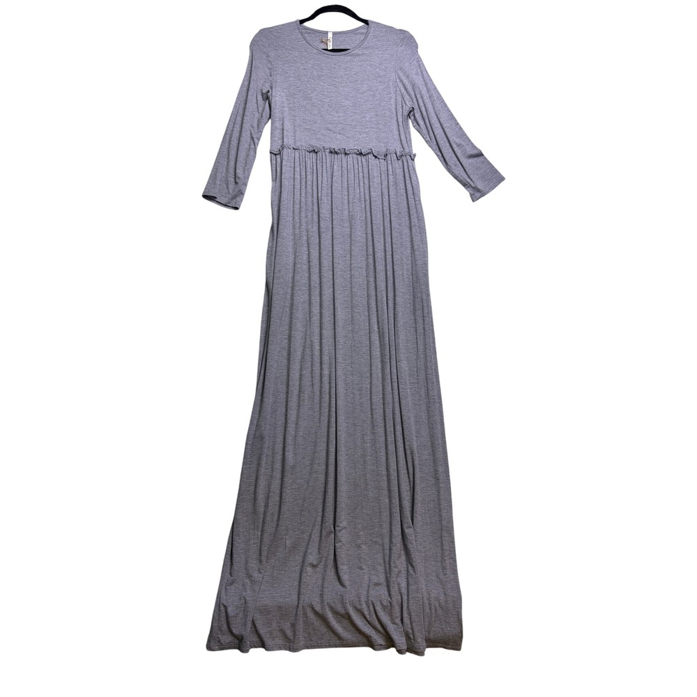 Bellamie Maxi Dress Women XL Gray Long Sleeve Ruffle Waist Casual Pockets